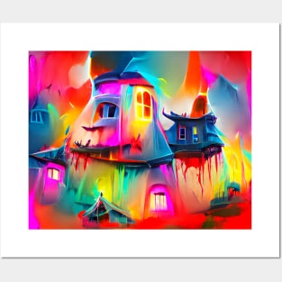 Colorful House and Lights Background Design Art Posters and Art